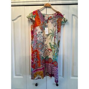 Johnny Was Daisy Dress Slip Avelar C38026-4 Boho Patchwork Floral Palm Print S